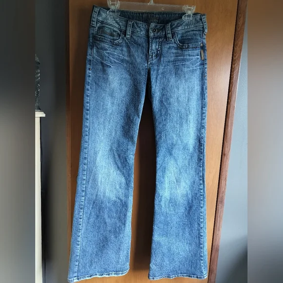 Y2K Low-rise Distressed Biker Silver Jeans Blue Vintage Wash Denim Women Size 29 - Picture 2 of 16
